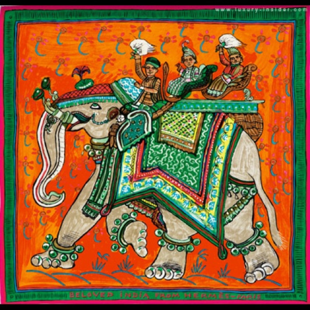 Authentic Hermès Beloved India silk scarf 90 cm